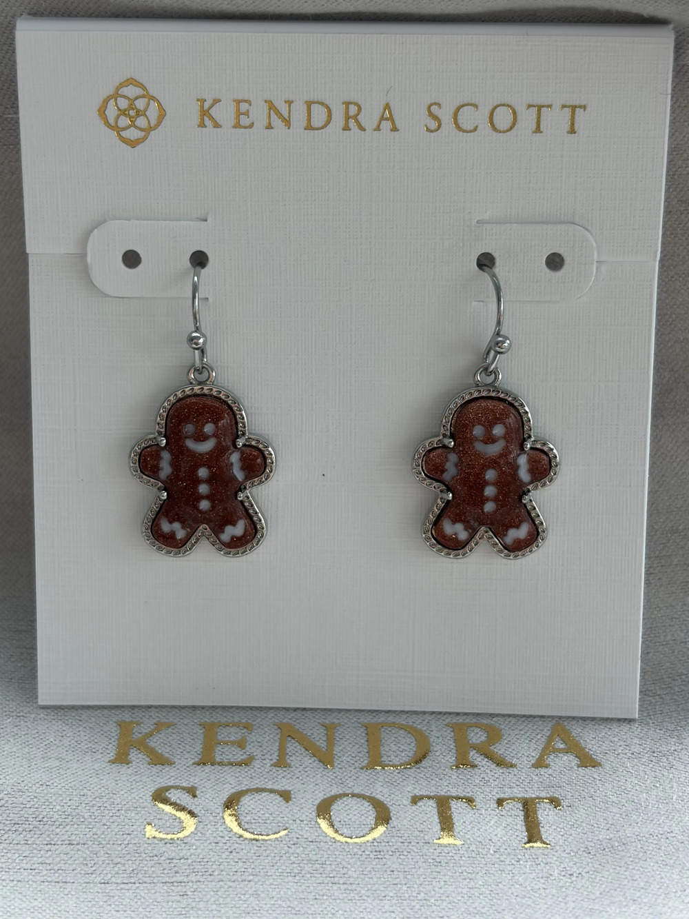 Kendra Scott Gingerbread Silver Drop earrings holiday cookies charm jewelry